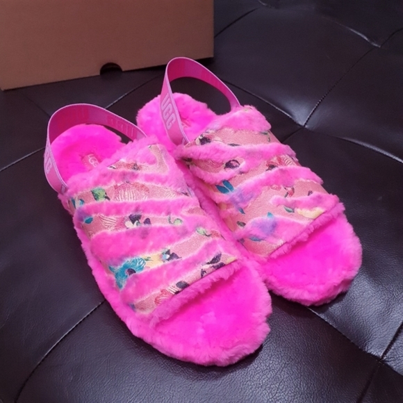 Ugg Fluff Yeah Tiger Flower Bright Pink Slingback Slip-on Slipper Womens US 11 - Picture 12 of 16